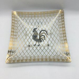 Set Of 2 Vintage Rooster Glass Decorative Tray Signed Porter
